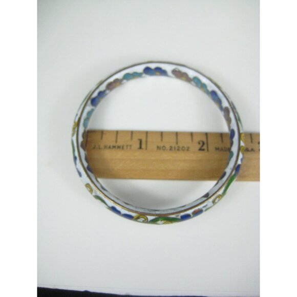Vintage Floral Cloisonné Bangle Bracelet 7 inch Diameter CHIP SMALL - Picture 3 of 9